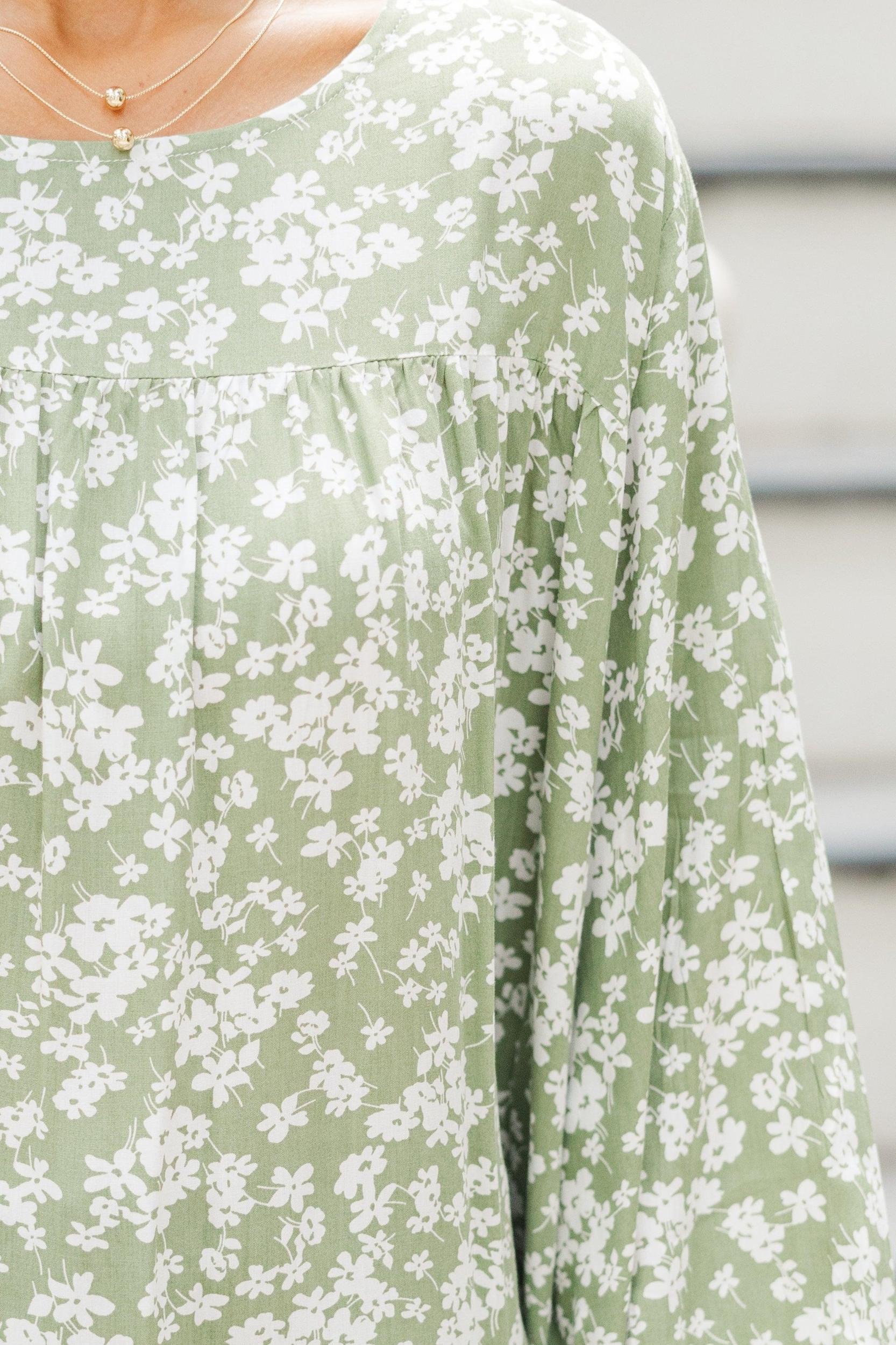 Feeling Blessed Olive Green Ditsy Floral Tunic Female Product Image