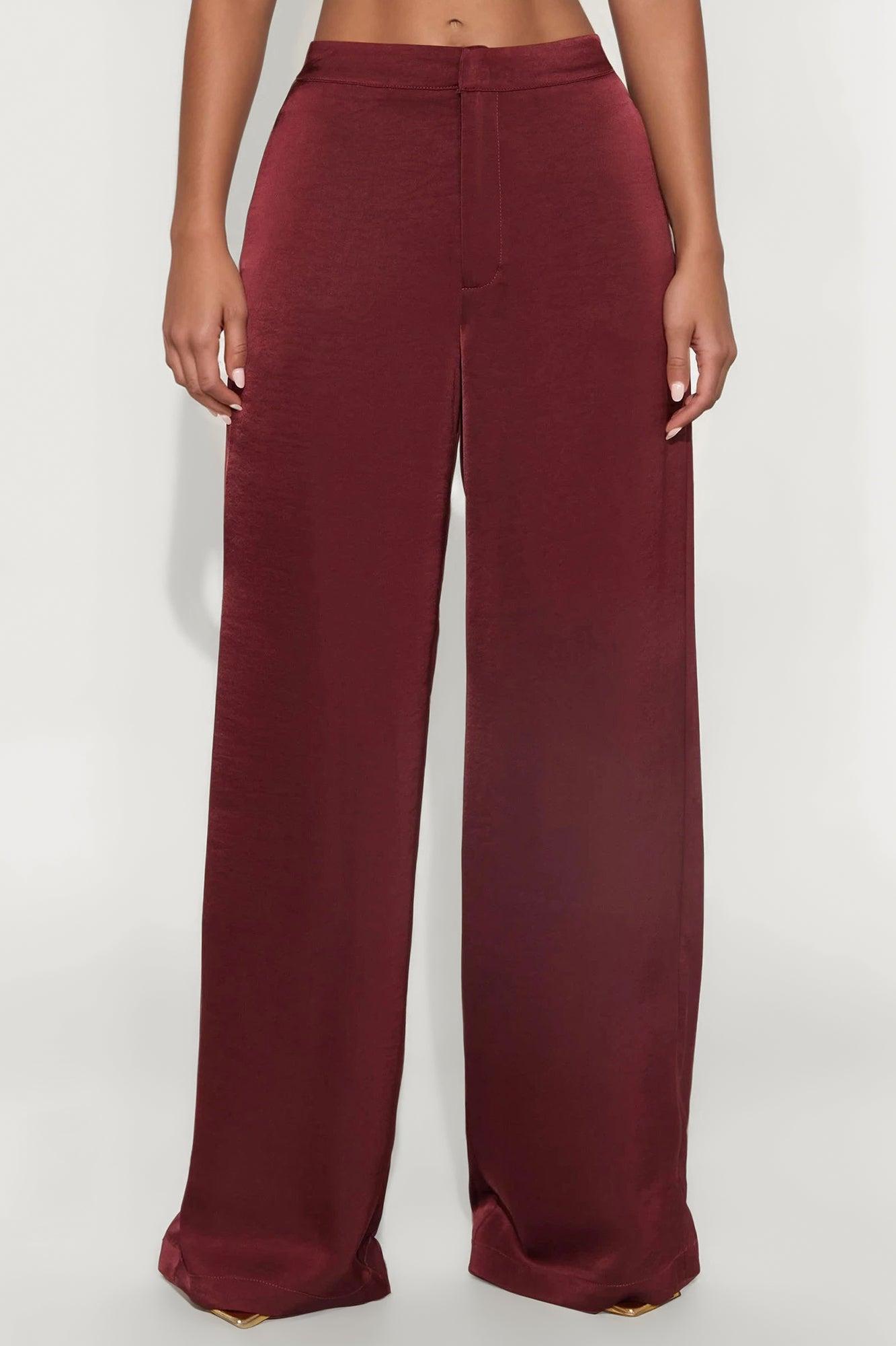 Denise Satin Wide Leg Trouser Pant - Wine Female Product Image