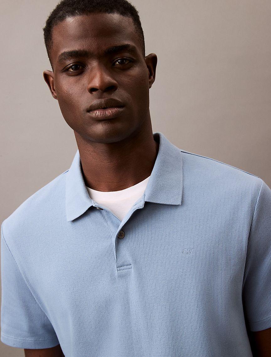 Calvin Klein Men's Stretch Fine Rib Polo Shirt - Blue - L Product Image