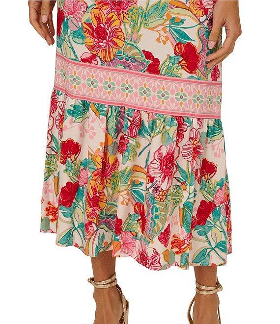 Adrianna by Adrianna Papell Floral V-Neckline Flutter Cap Sleeve Midi Dress Product Image