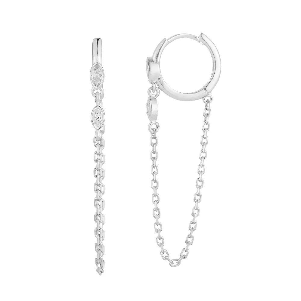 Sunkissed Sterling Cubic Zirconia Hoop Chain Drop Earrings, Women's, Silver Tone Product Image