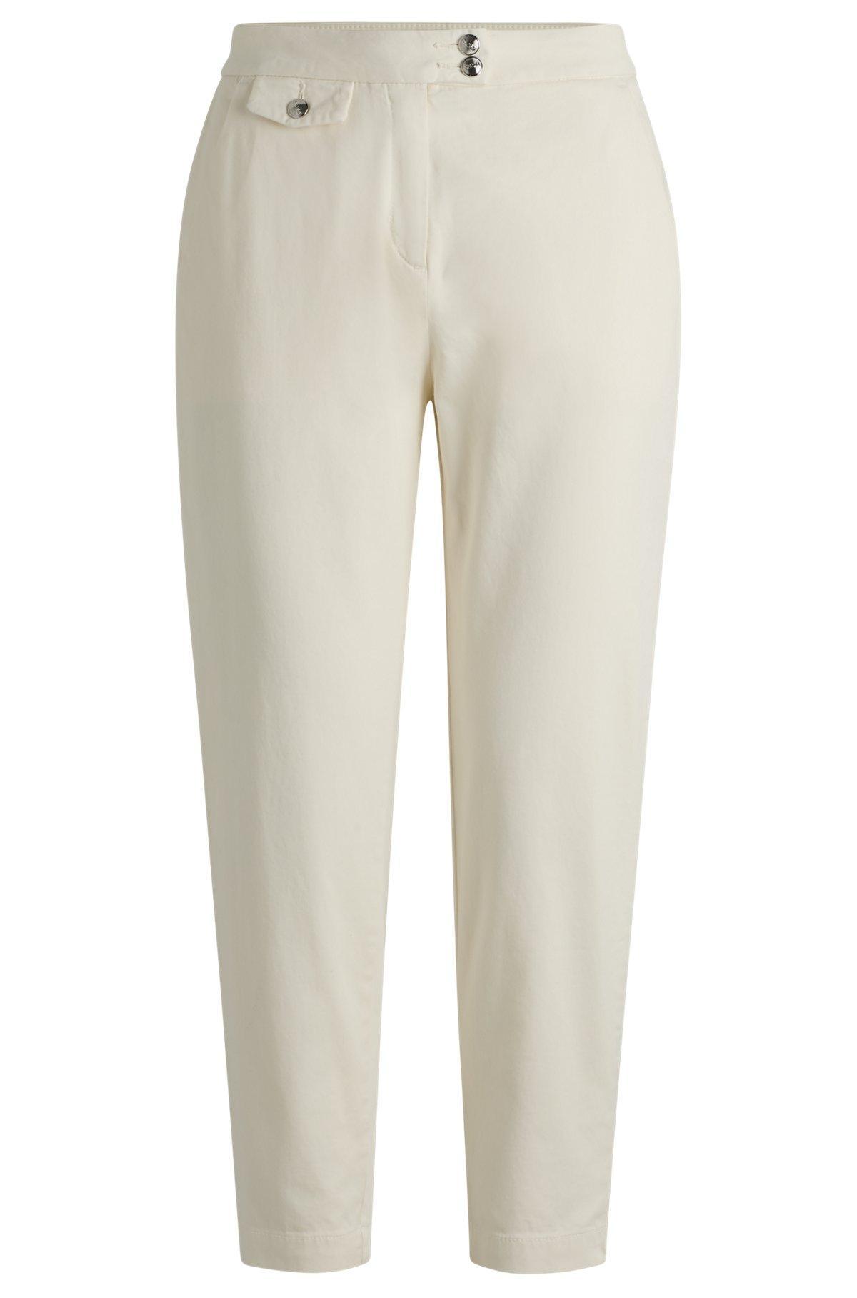 BOSS - Casual chinos in stretch-cotton satin - White Product Image