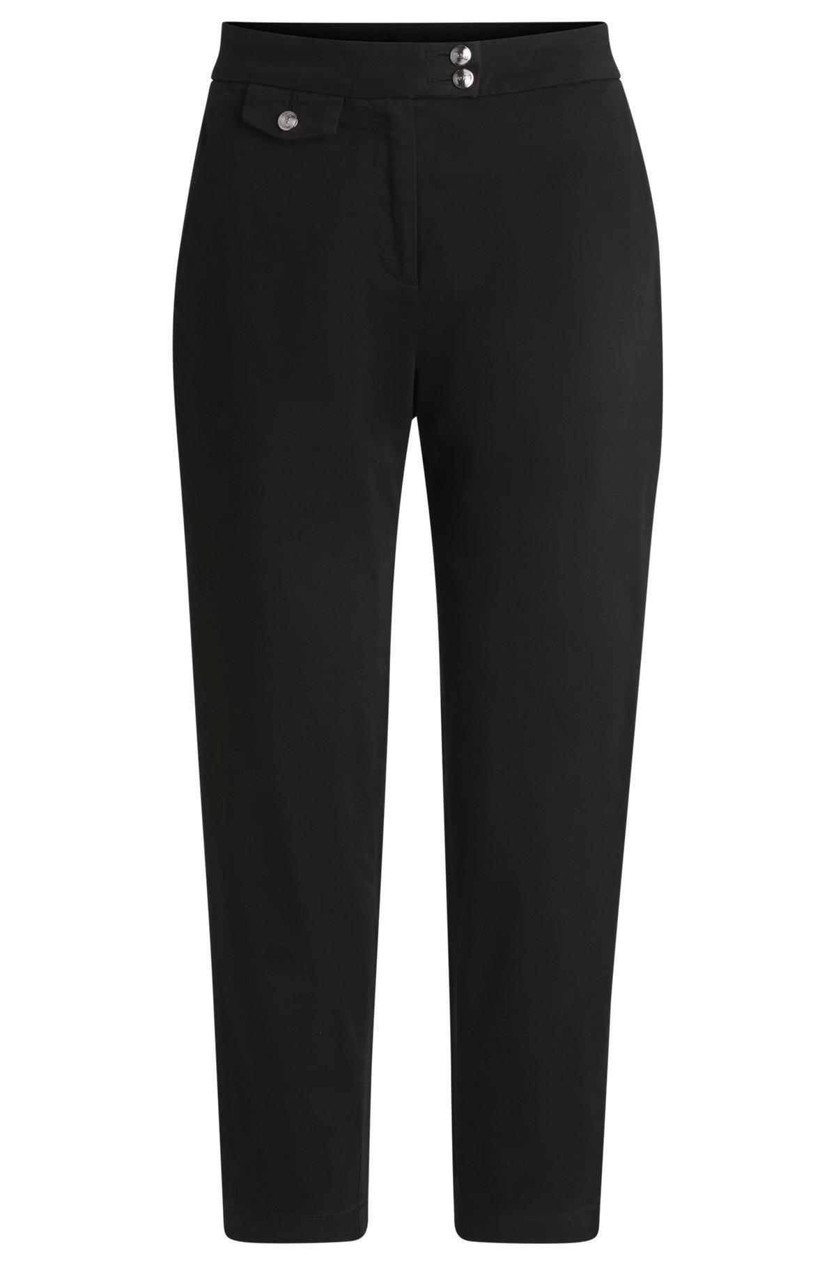 BOSS - Casual chinos in stretch-cotton satin - Black Product Image