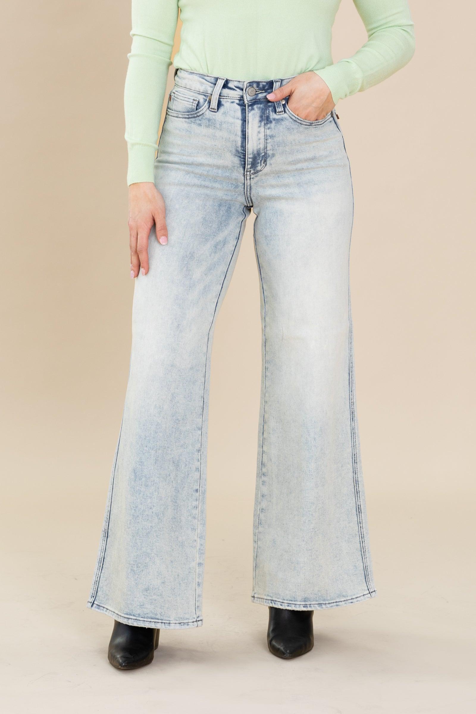 Judy Blue Light Tummy Control Retro Wide Jeans Product Image