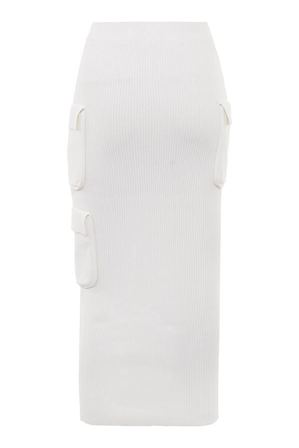 Maeve White Ribbed Knit Cargo Skirt Product Image