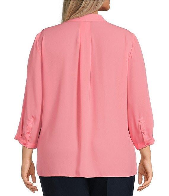 Investments Plus Size Caroline Signature V-Neck 3/4 Sleeve Button Front Blouse Product Image