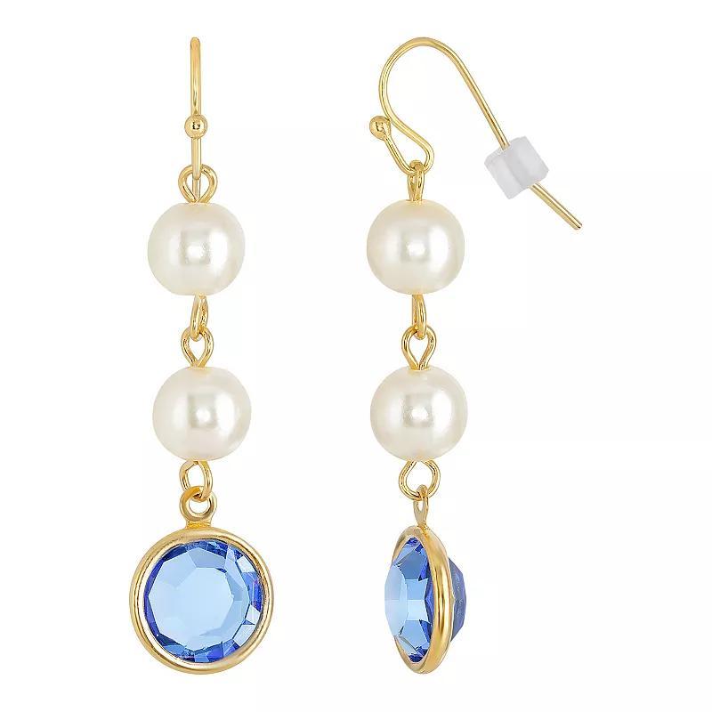 1928 Gold Tone Simulated Pearl & Crystal Drop Earrings, Womens, Light Blue Product Image