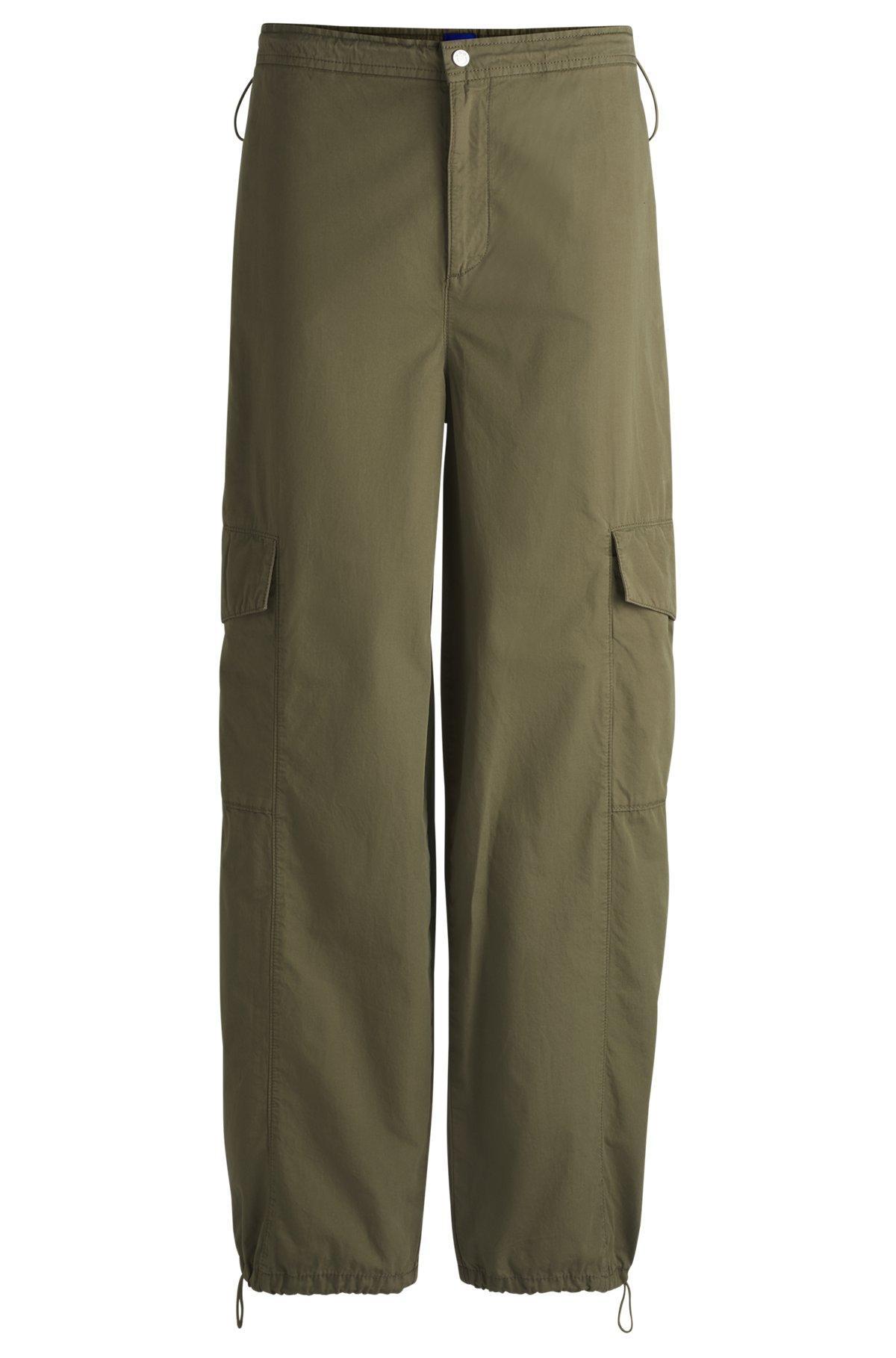 HUGO - Relaxed-fit parachute trousers in cotton poplin - Light Green Product Image