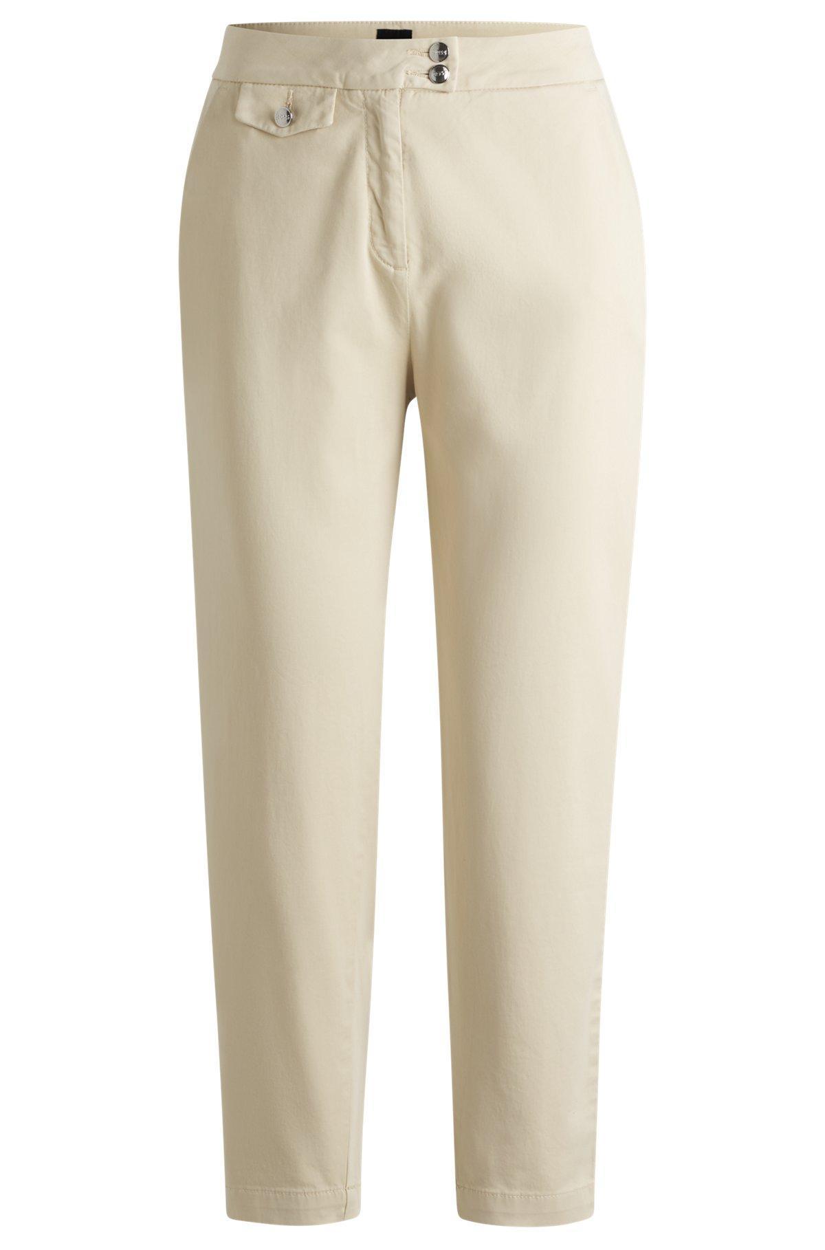 BOSS - Casual chinos in stretch-cotton satin - Light Beige Product Image
