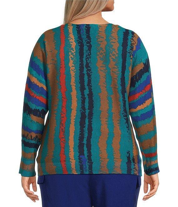 Investments Plus Sketchy Stripe Long Sleeve Boat Neck Pullover Sweater Product Image