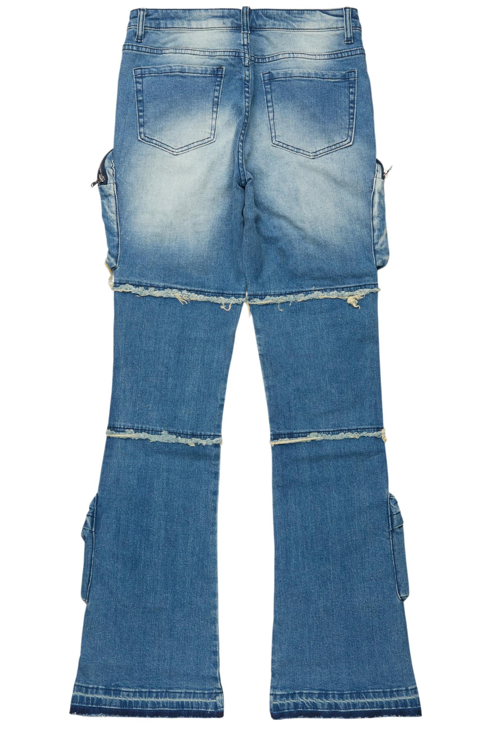 Toniesha Dirty Blue Wash Stacked Flare Jean Female Product Image