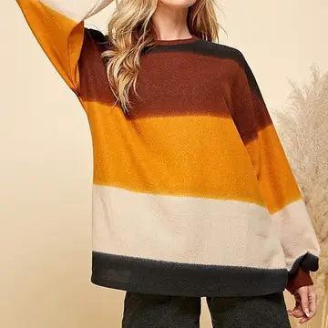 Women Multi Color Stripe Cuffed Loose Fit Sweater Product Image