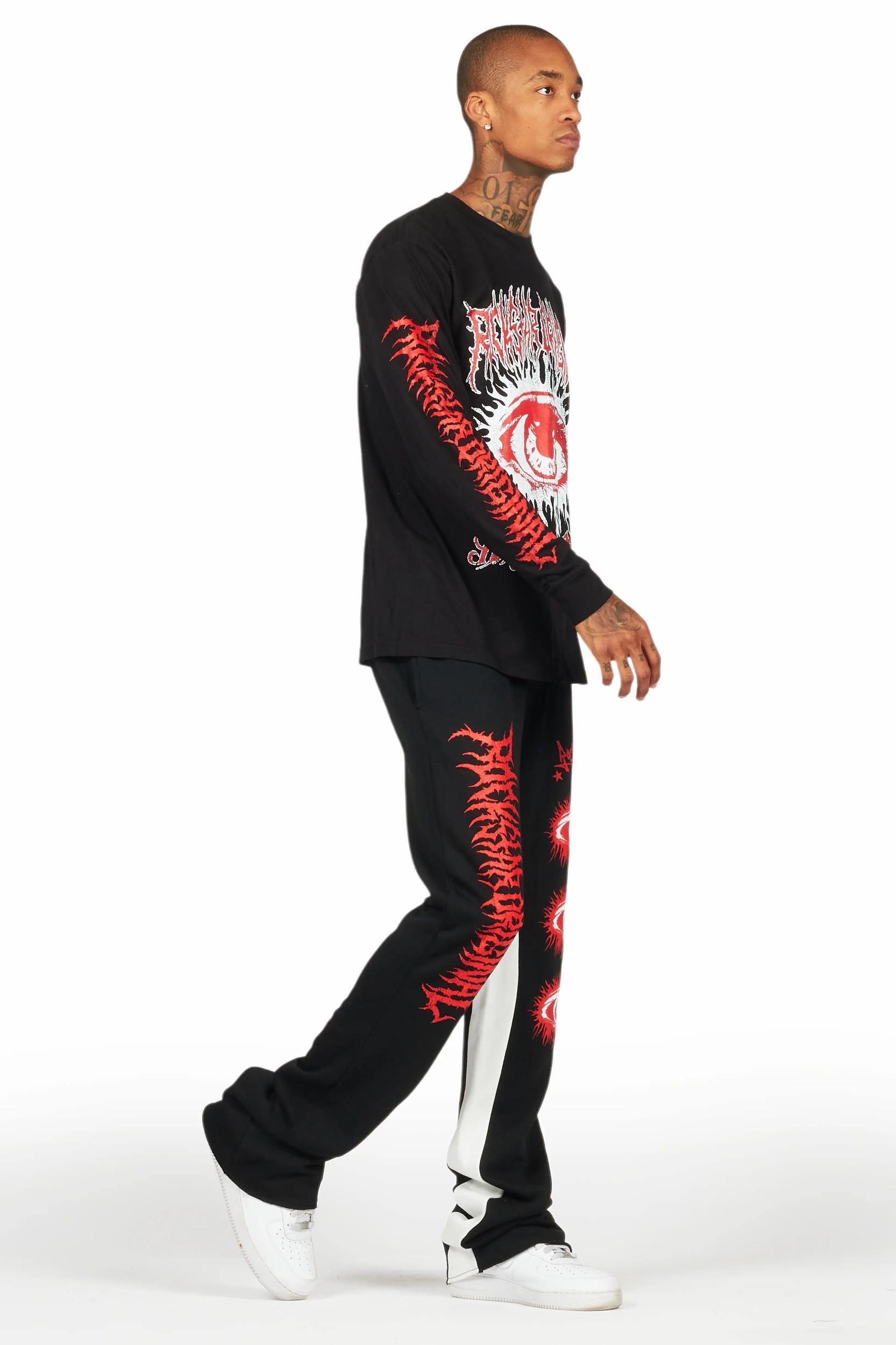 All Seeing Eyes Black/Red Long Sleeve T-Shirt/Baggy Pant Set Male Product Image