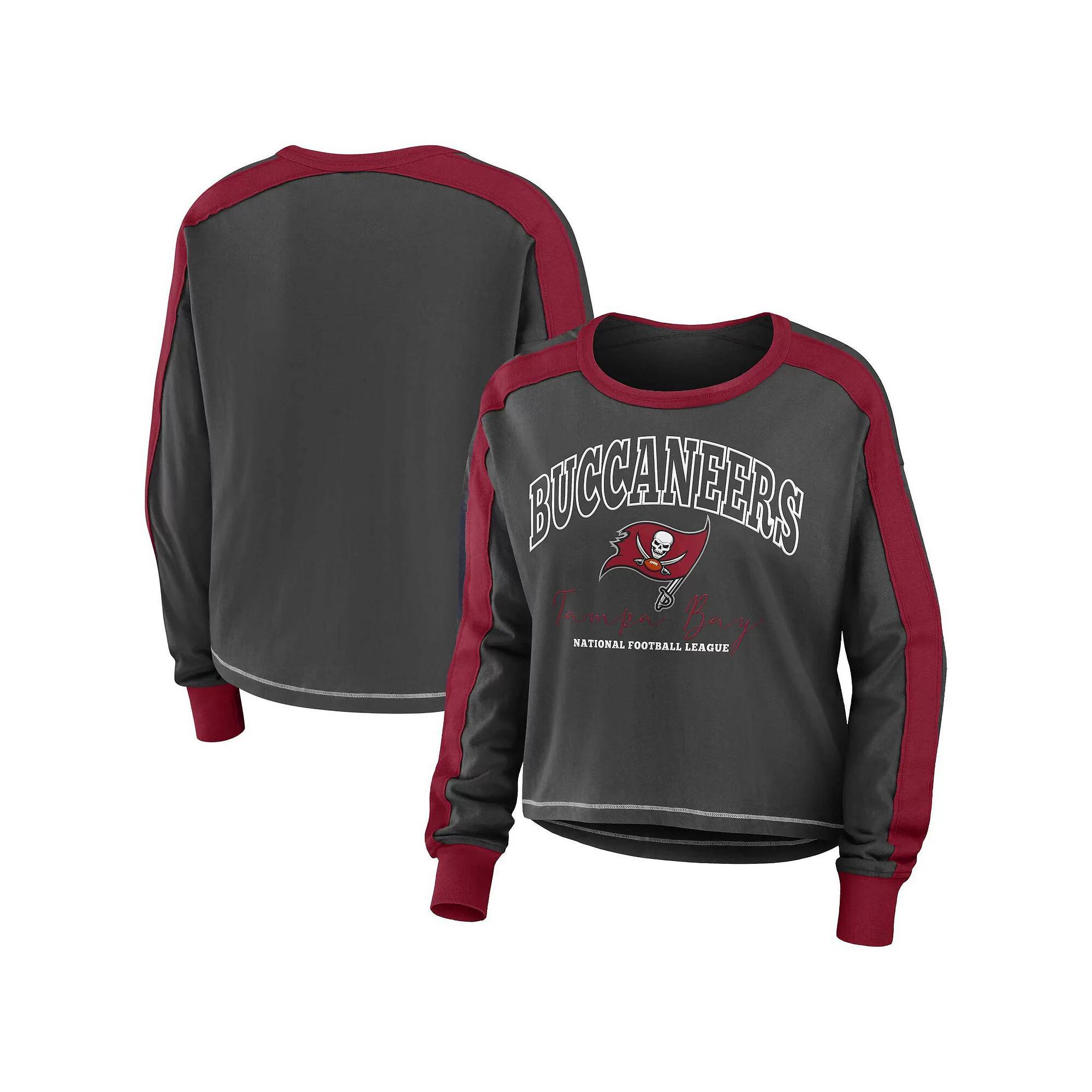 Women's WEAR by Erin Andrews Pewter/Red Tampa Bay Buccaneers Color Block Long Sleeve T-Shirt, Size: Large, Charco Product Image