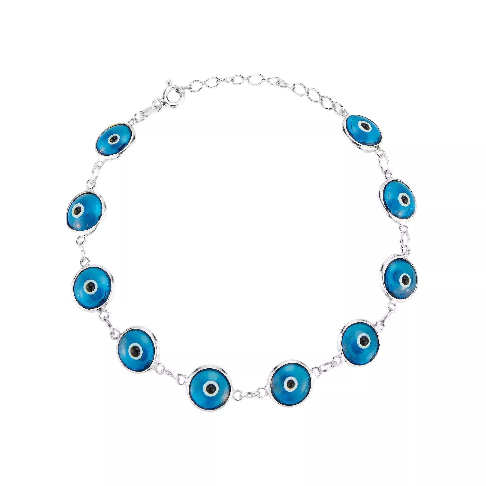 Sunkissed Sterling Sterling Silver Evil Eye Station Bracelet, Women's, Size: 7", Silver Tone Product Image