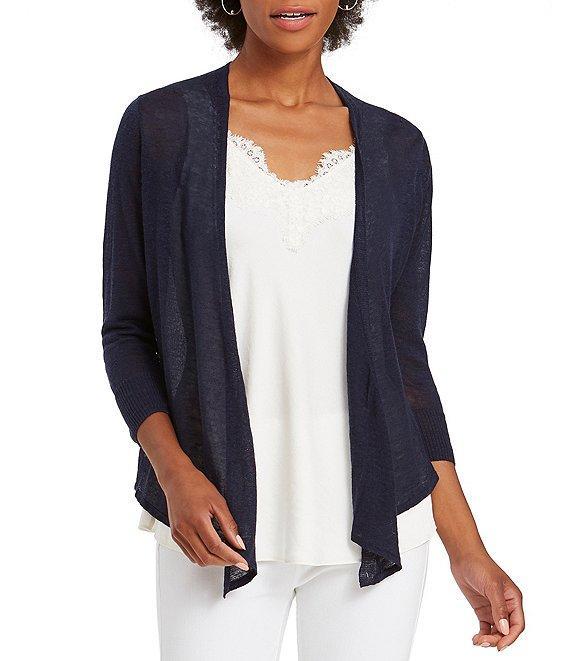 NIC + ZOE Lightweight 4-Way Linen Blend Open Front 3/4 Sleeve Cardigan Product Image