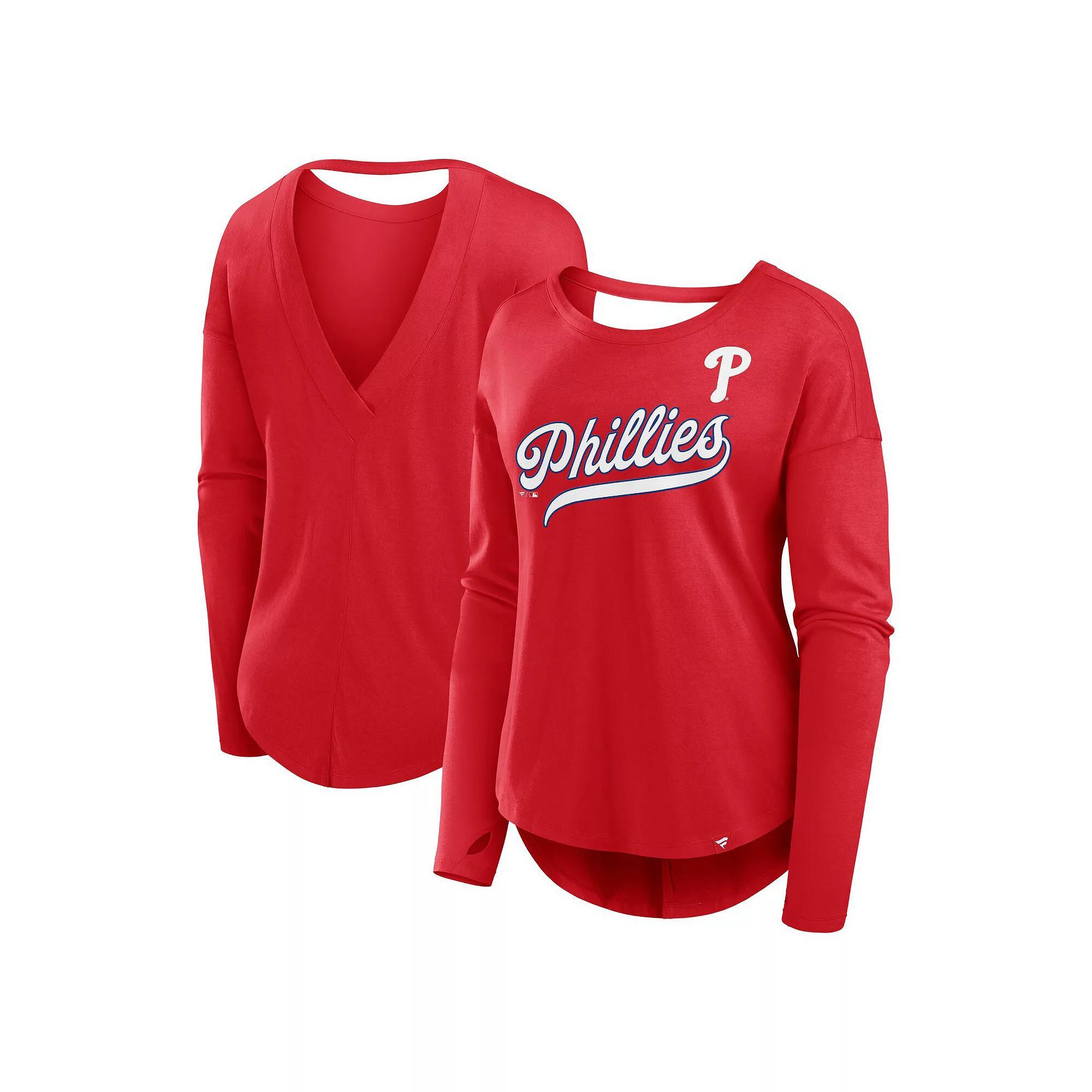 Women's Fanatics Red Philadelphia Phillies Core Boat Neck Long Sleeve T-Shirt, Size: Small Product Image