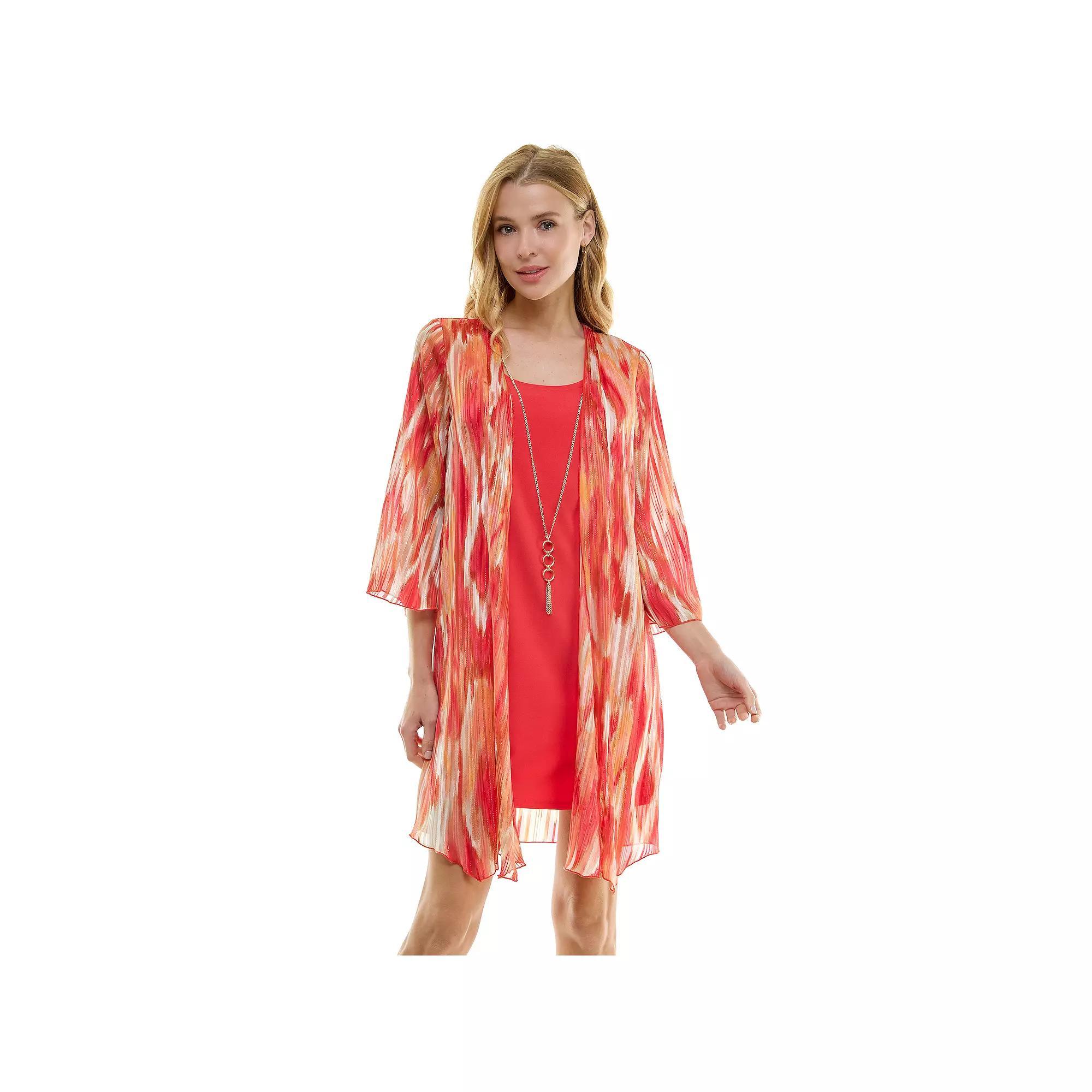 Women's Luxology 2-Piece Bell Sleeve Jacket & Drop Collar Dress Set, Size: Small, Pink Peach Product Image