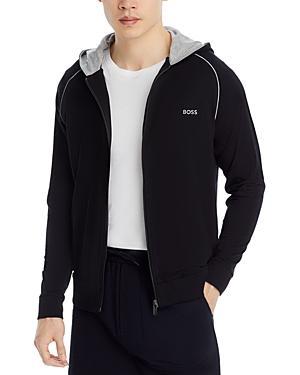 HUGO BOSS Mix & Match Cotton Blend Full Zip Hooded Jacket In Black Product Image
