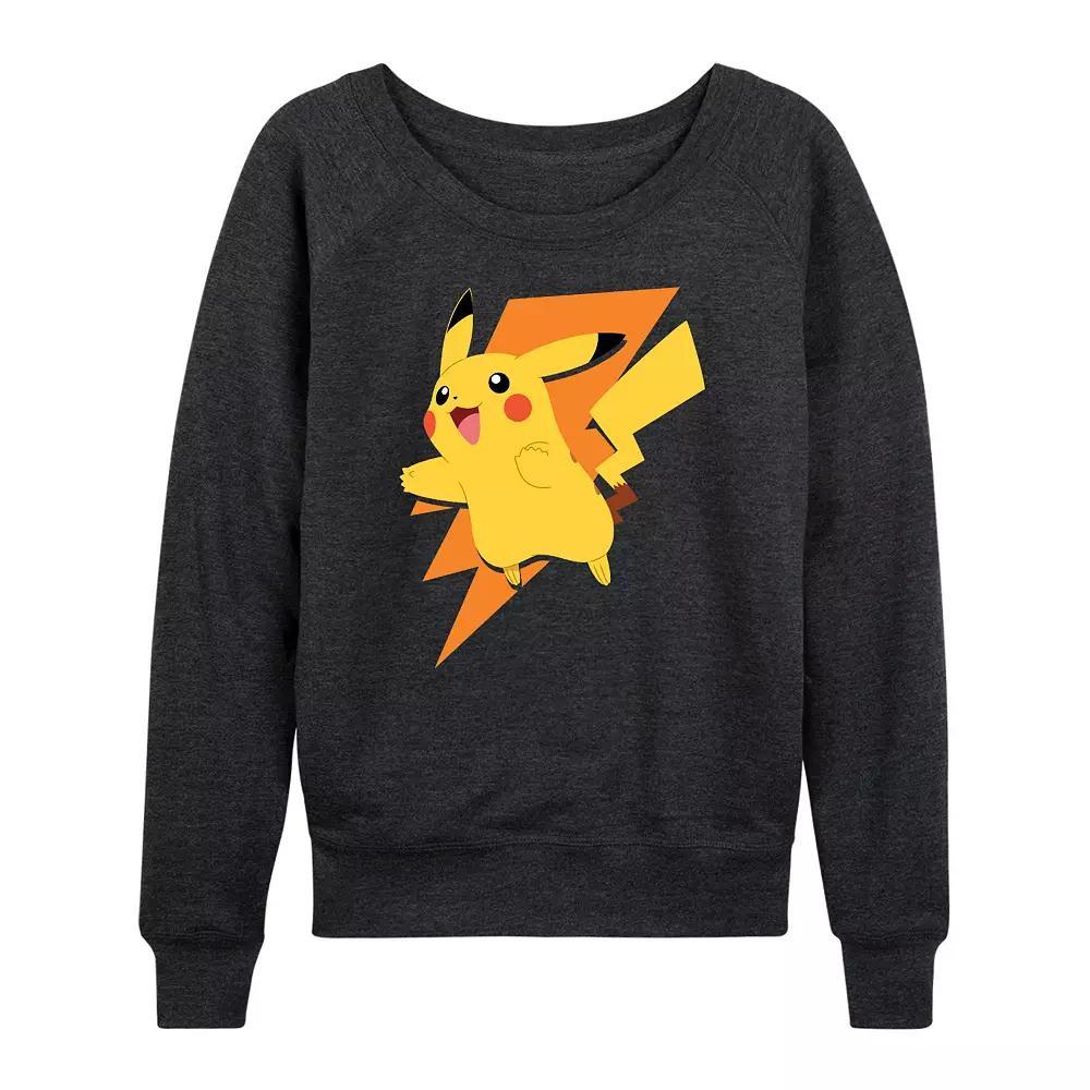 Womens Pokemon Pikachu Bolt French Terry Long Sleeve Tee Heather Grey Product Image