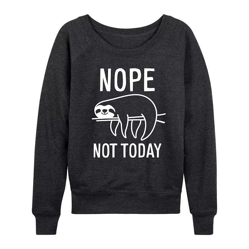 Womens Nope Not Today Sloth French Terry Long Sleeve Tee, Girls Heather Grey Product Image