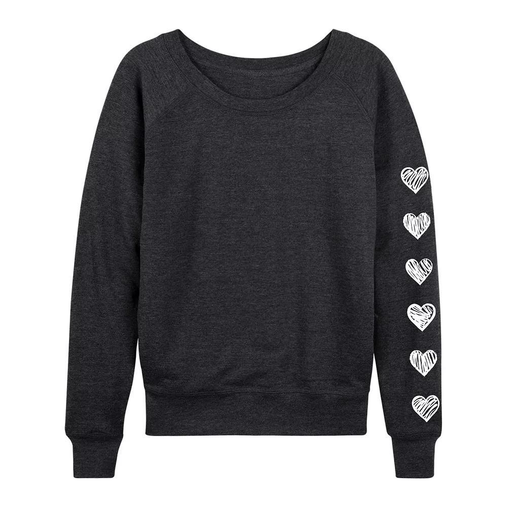 Womens Sketched Hearts French Terry Long Sleeve Tee Heather Grey Product Image