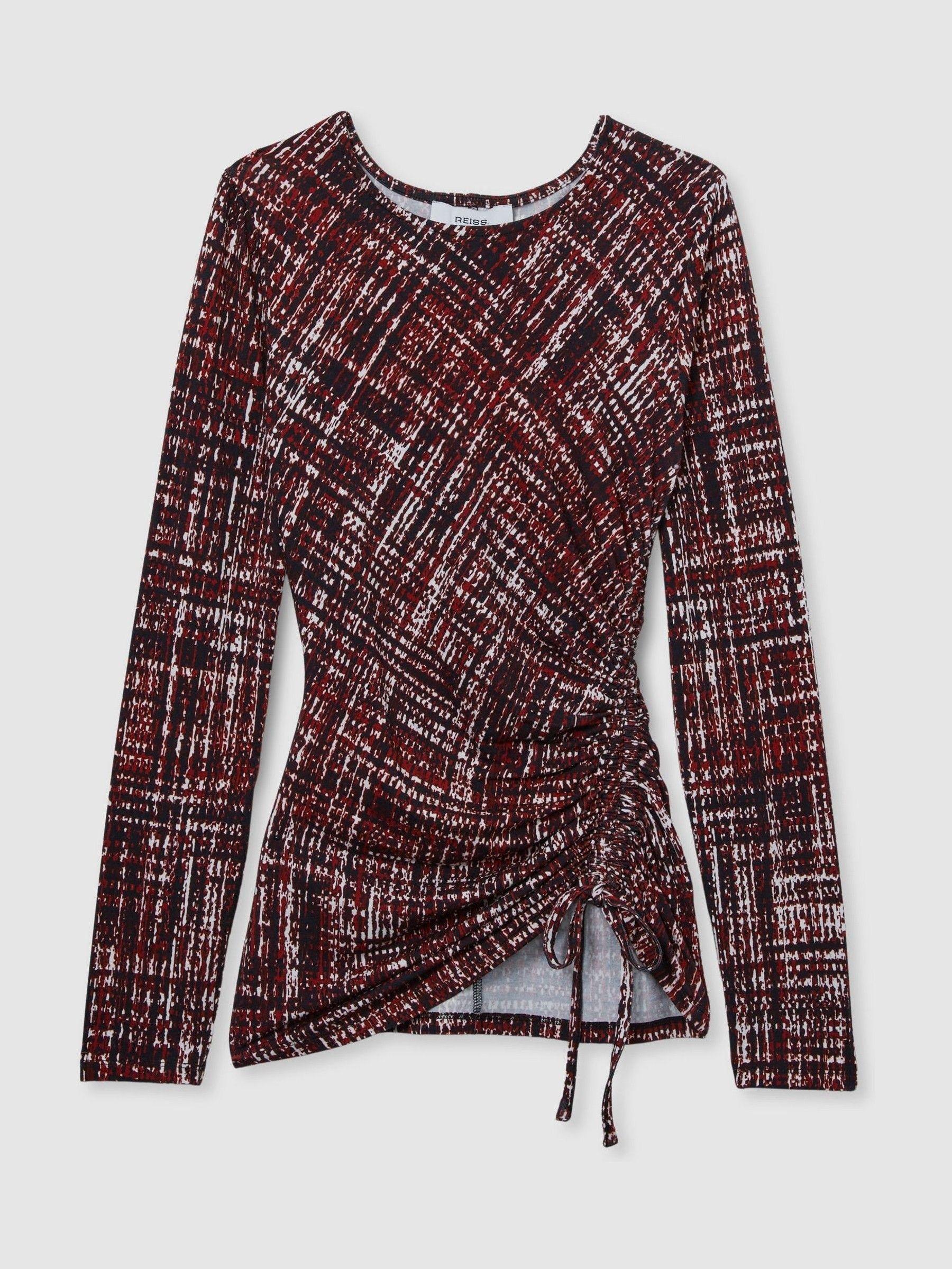 Abstract-Print Ruched-Jersey Top in Red Product Image