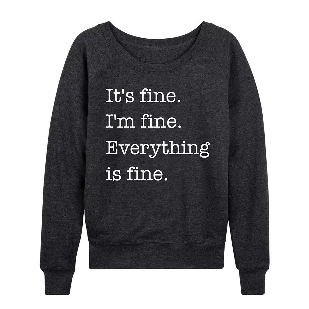 Womens Its Fine Im Fine French Terry Long Sleeve Tee, Girls Heather Grey Product Image