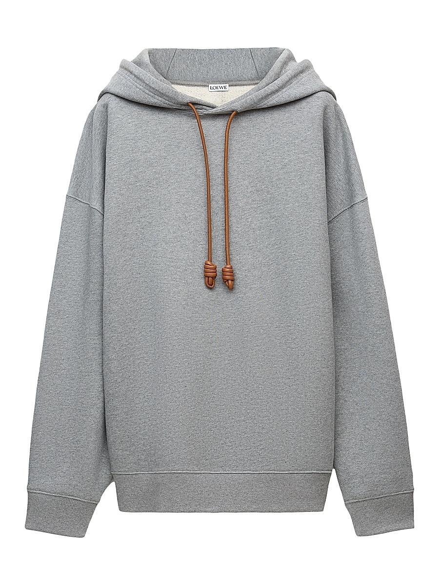 Mens Leather Drawstring Relaxed-Fit Hoodie Product Image