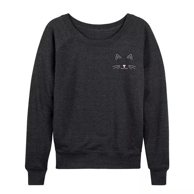 Women's Cat Face French Terry Long Sleeve Tee, Girl's, Size: XXL, Heather Grey Product Image