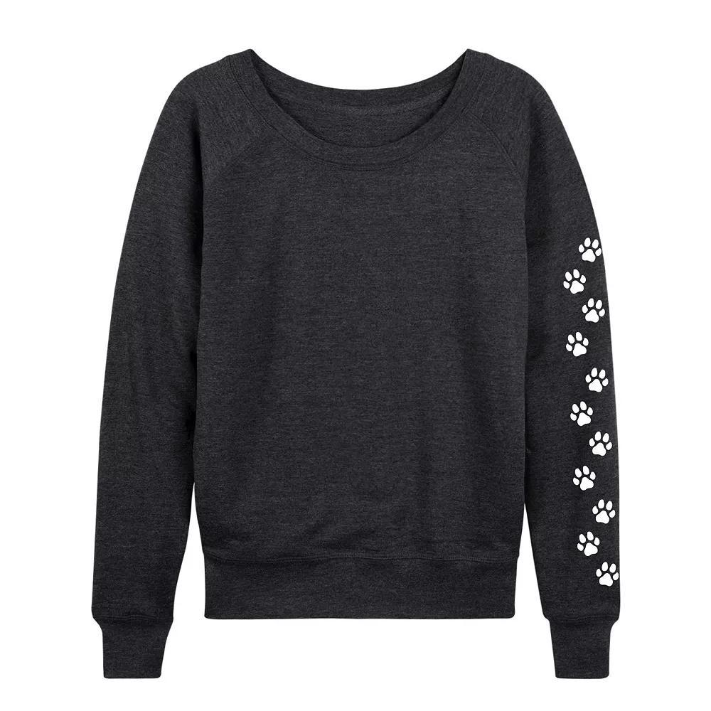 Women's Paw Prints Sleeve French Terry Long Sleeve Tee, Girl's, Size: Medium, Grey Indigo Product Image
