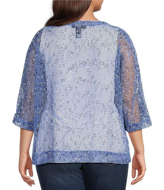 Ali Miles Plus Size Mesh Woven V-Neck Elbow Sleeve Jacket Product Image