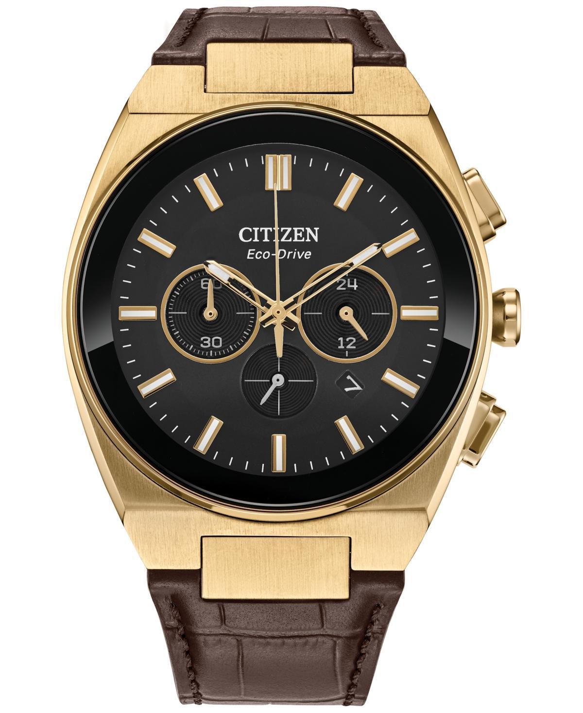 Citizen Mens Eco-Drive Axiom Gold Stainless Steel Chronograph Brown Leather Strap Watch - CA4583-01E Product Image