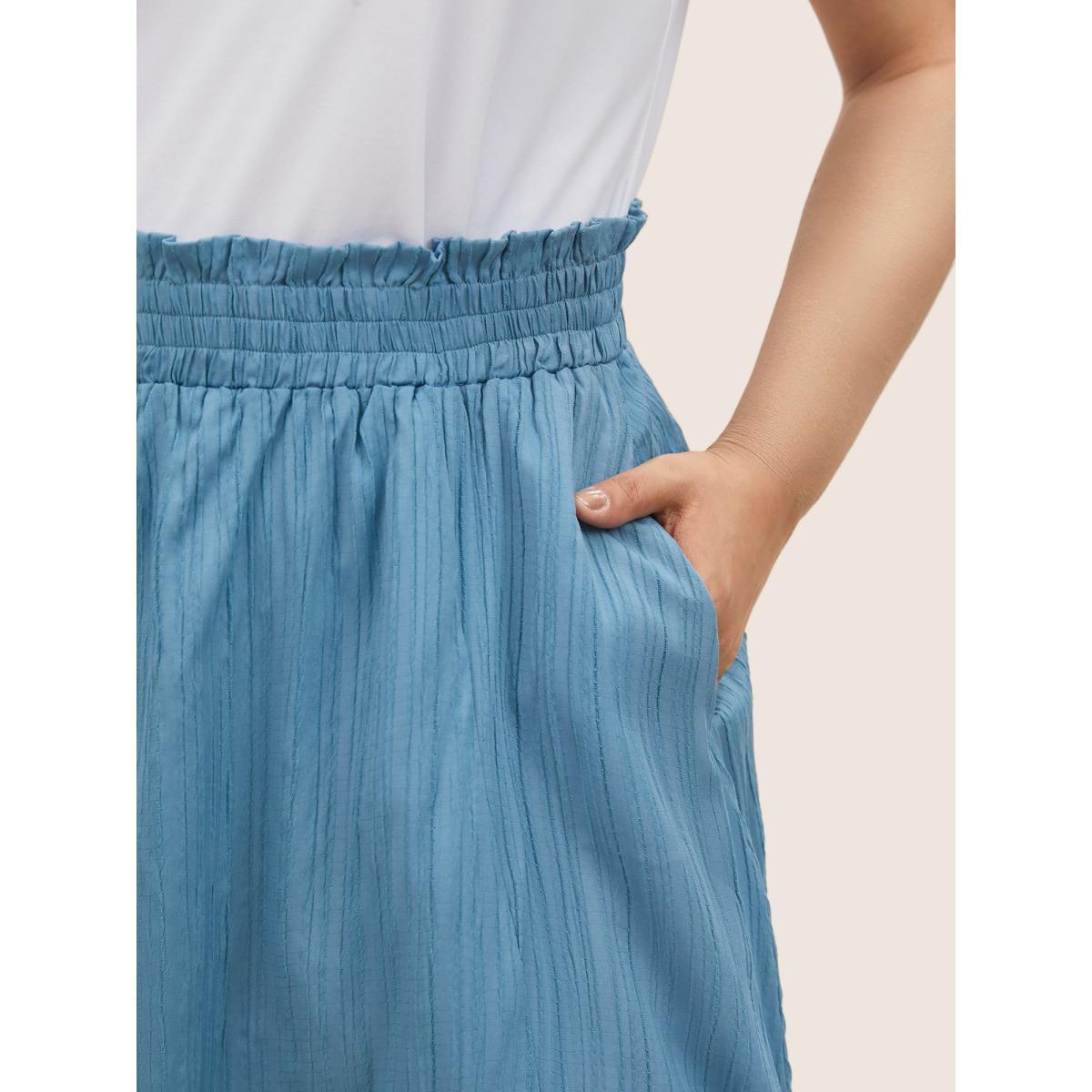 Plus Size Solid Plisse Pocket Paperbag Waist Skirt Women Stone Casual Non No stretch Slanted pocket Everyday Skirts BloomChic 30/6X Product Image