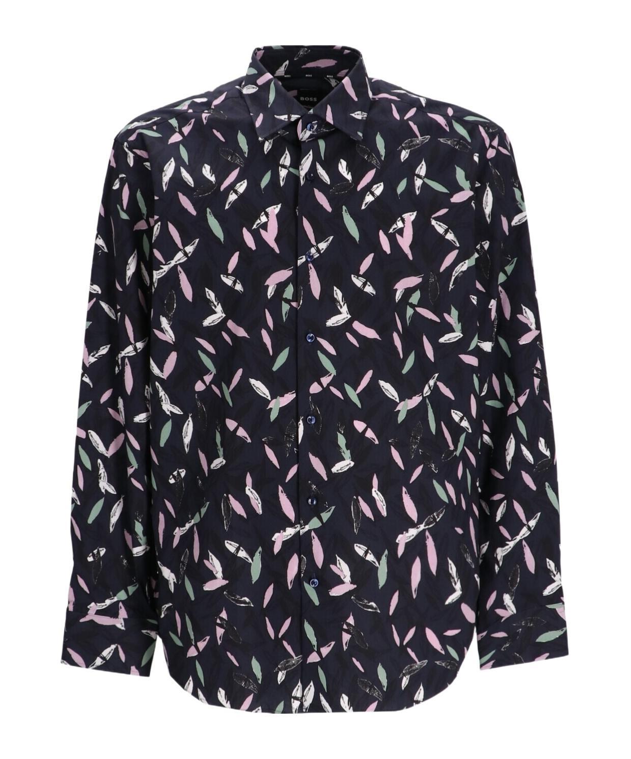 HUGO BOSS Abstract-print Cotton Shirt In Black Product Image