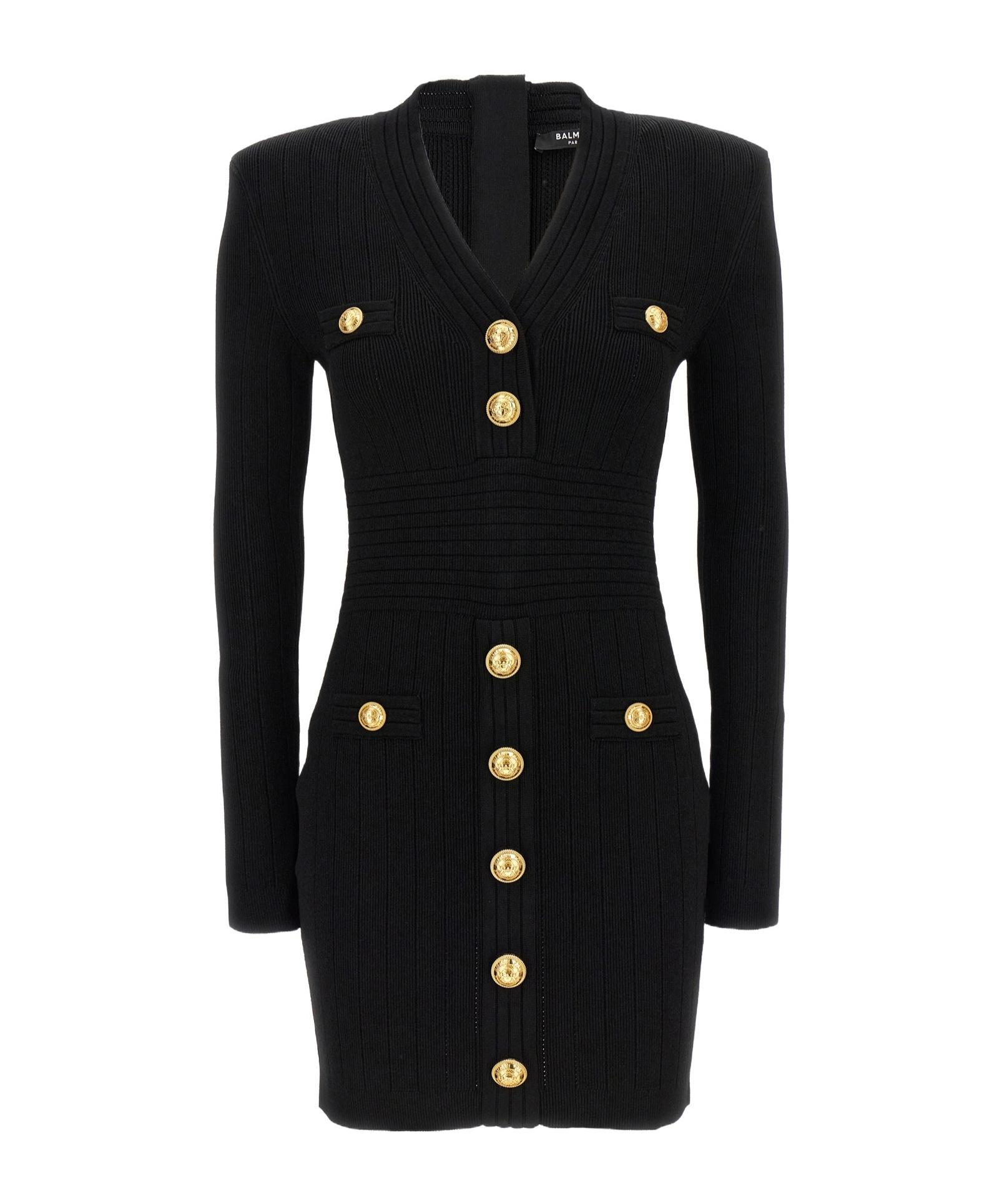 BALMAIN Mini Black Dress With Golden Buttons In Stretch Viscose Woman In Opa Noir Product Image