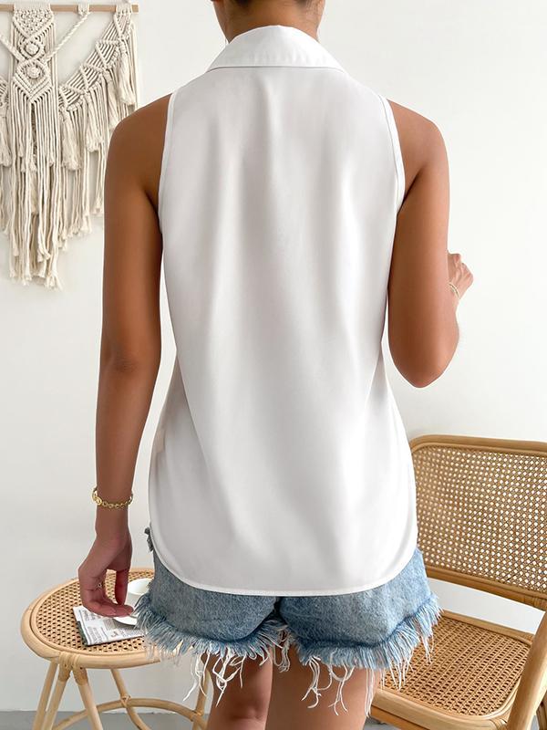 Loose Plus Size Solid Color Split-Joint Lapel Blouses Product Image