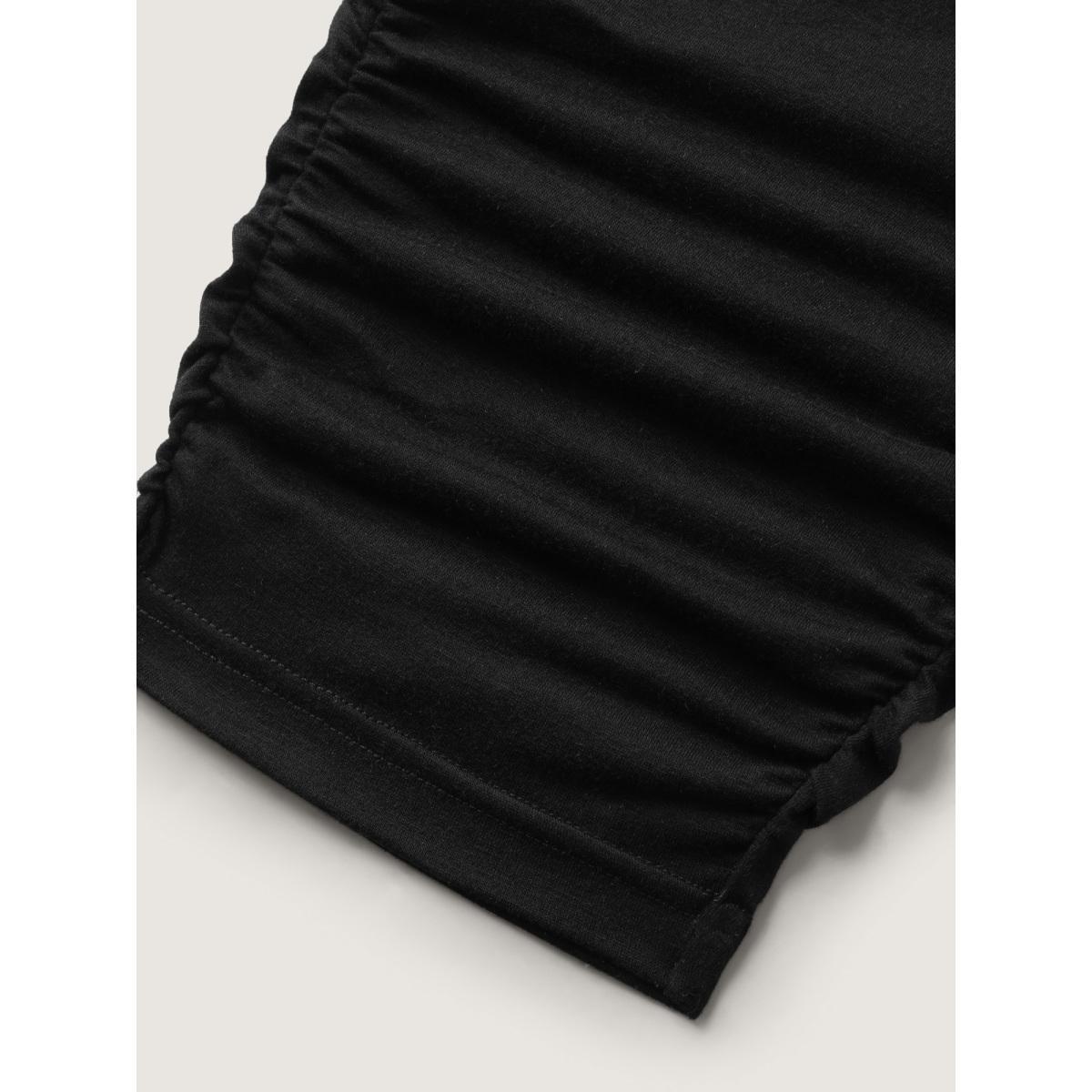 Plus Size Stretchy Straight-Leg Gathered Hem Pants Women Black Casual Mid Rise Everyday-Casual Pants BloomChic 26/4X Product Image