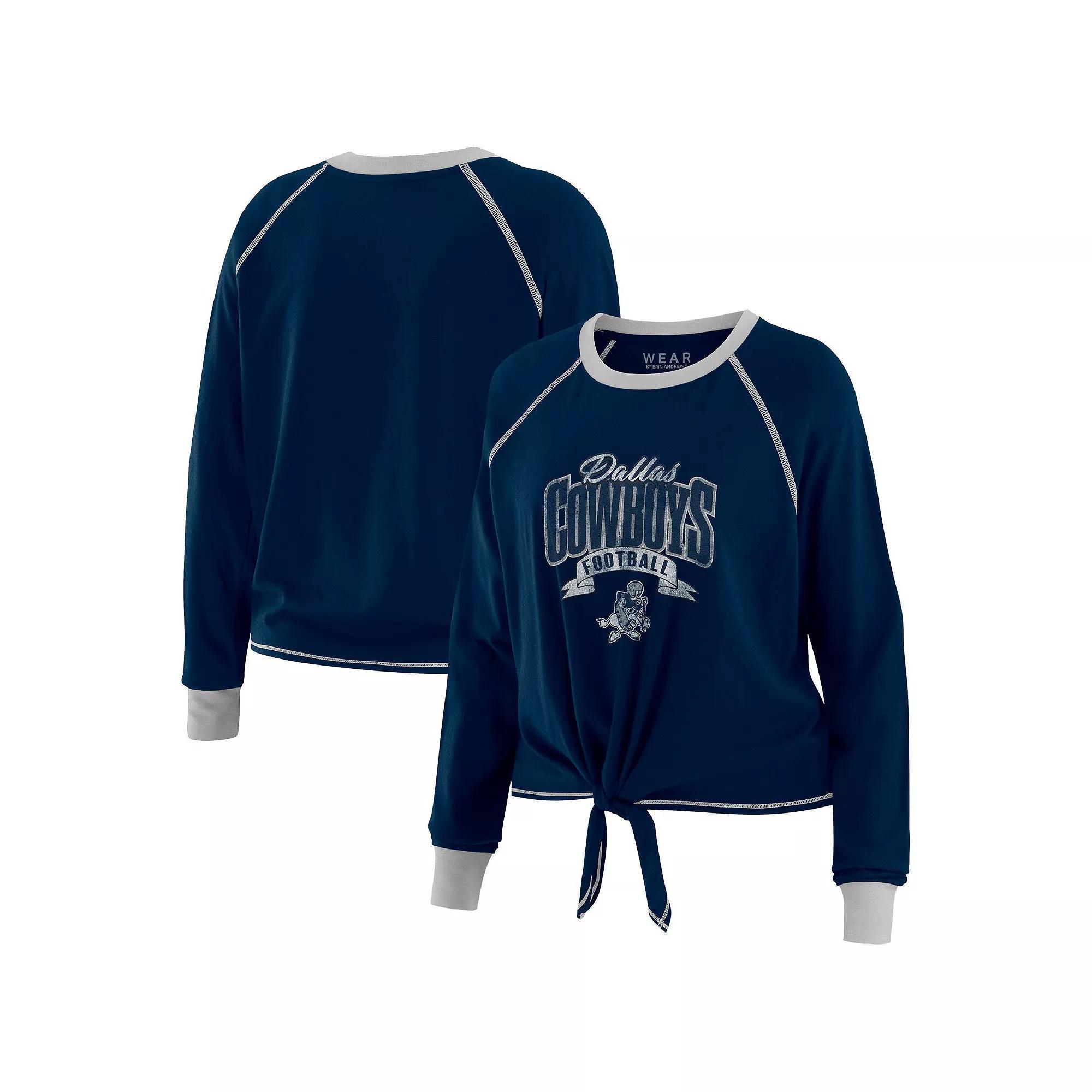 Women's WEAR by Erin Andrews Navy/ Dallas Cowboys Tie-Front Long Sleeve Top, Size: 2XL, Blue Product Image