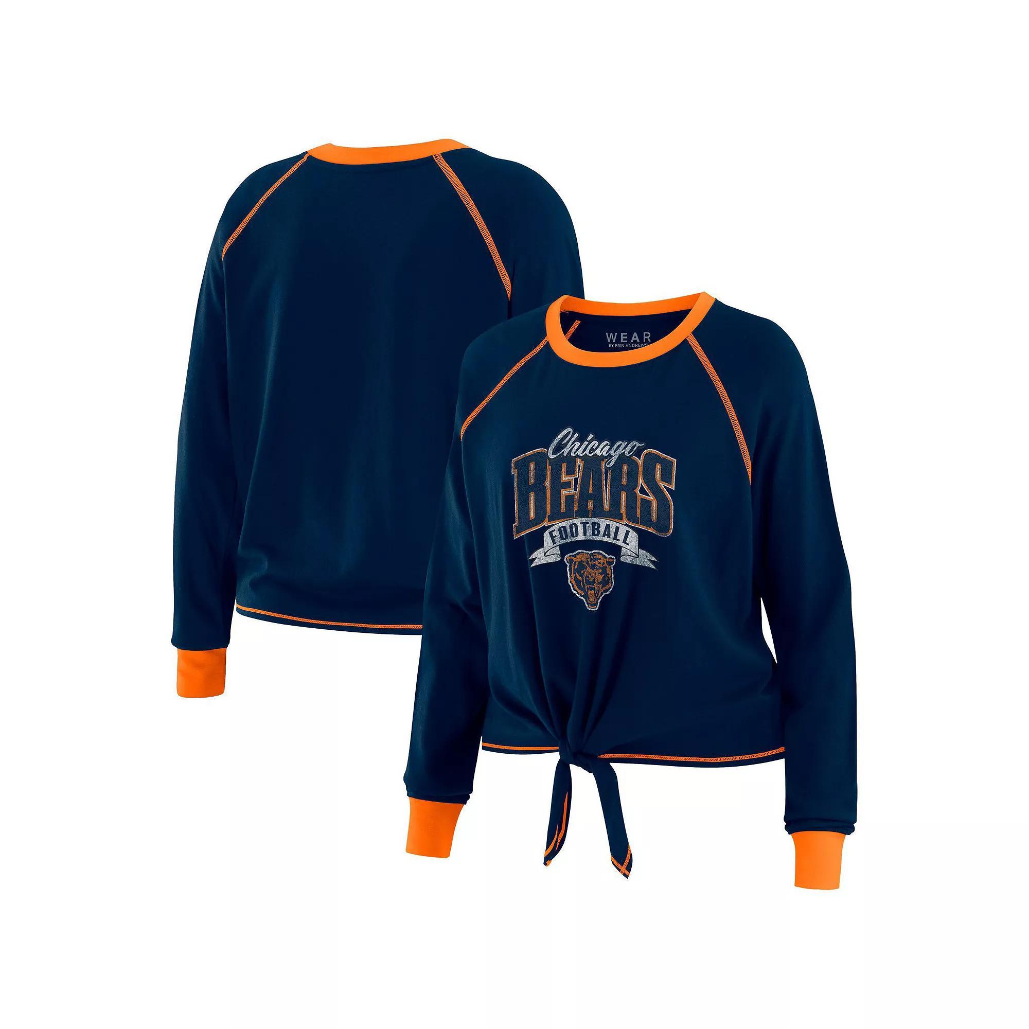 Women's WEAR by Erin Andrews Navy/Orange Chicago Bears Tie-Front Long Sleeve Top, Size: Medium, Blue Product Image