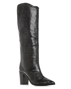 Schutz Womens Maryana Croc-Embossed Block Heel Pointed-Toe Tall Boots Product Image