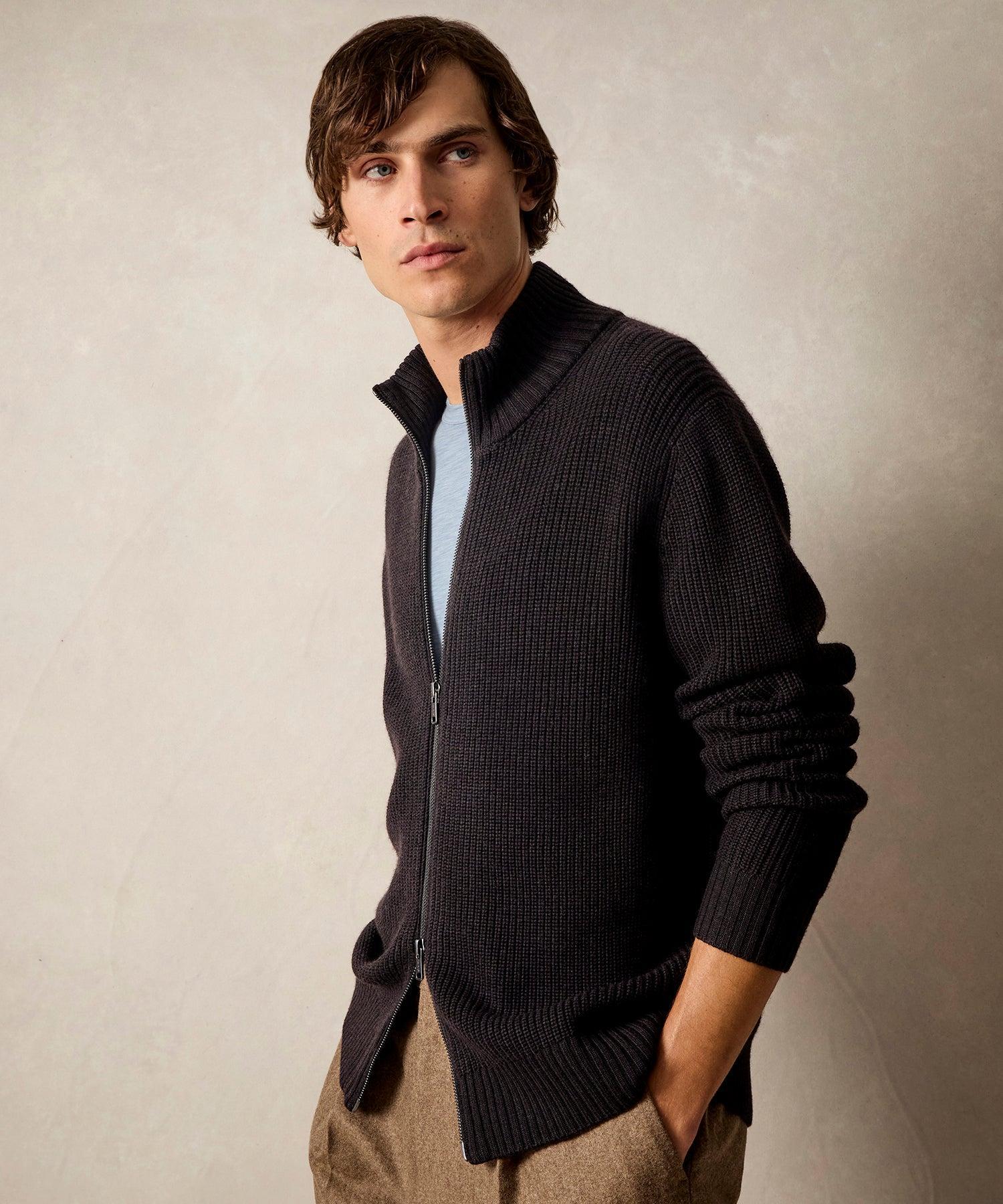 Merino Full-Zip Sweater in Brown Product Image