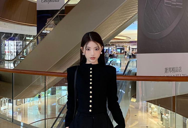 Plain Button-Up Crop Cardigan Product Image