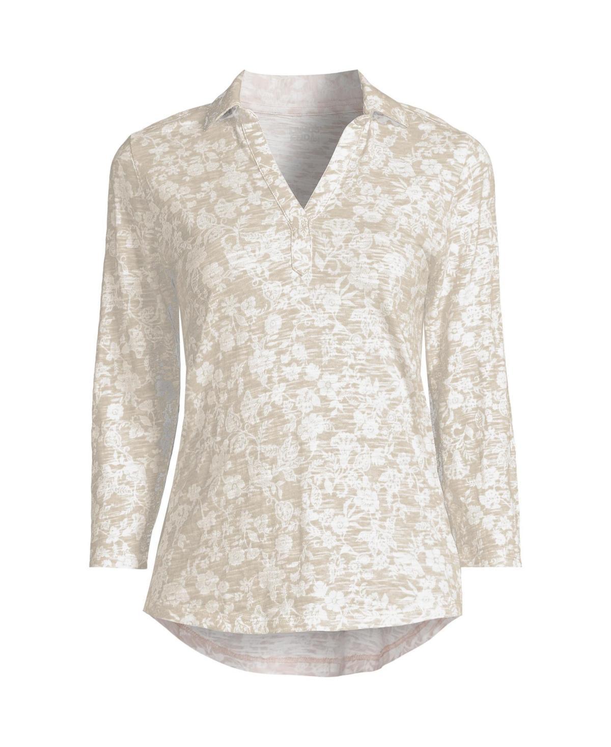 Women's Lands' End Slub Polo Top, Size: Medium, Ivory Product Image
