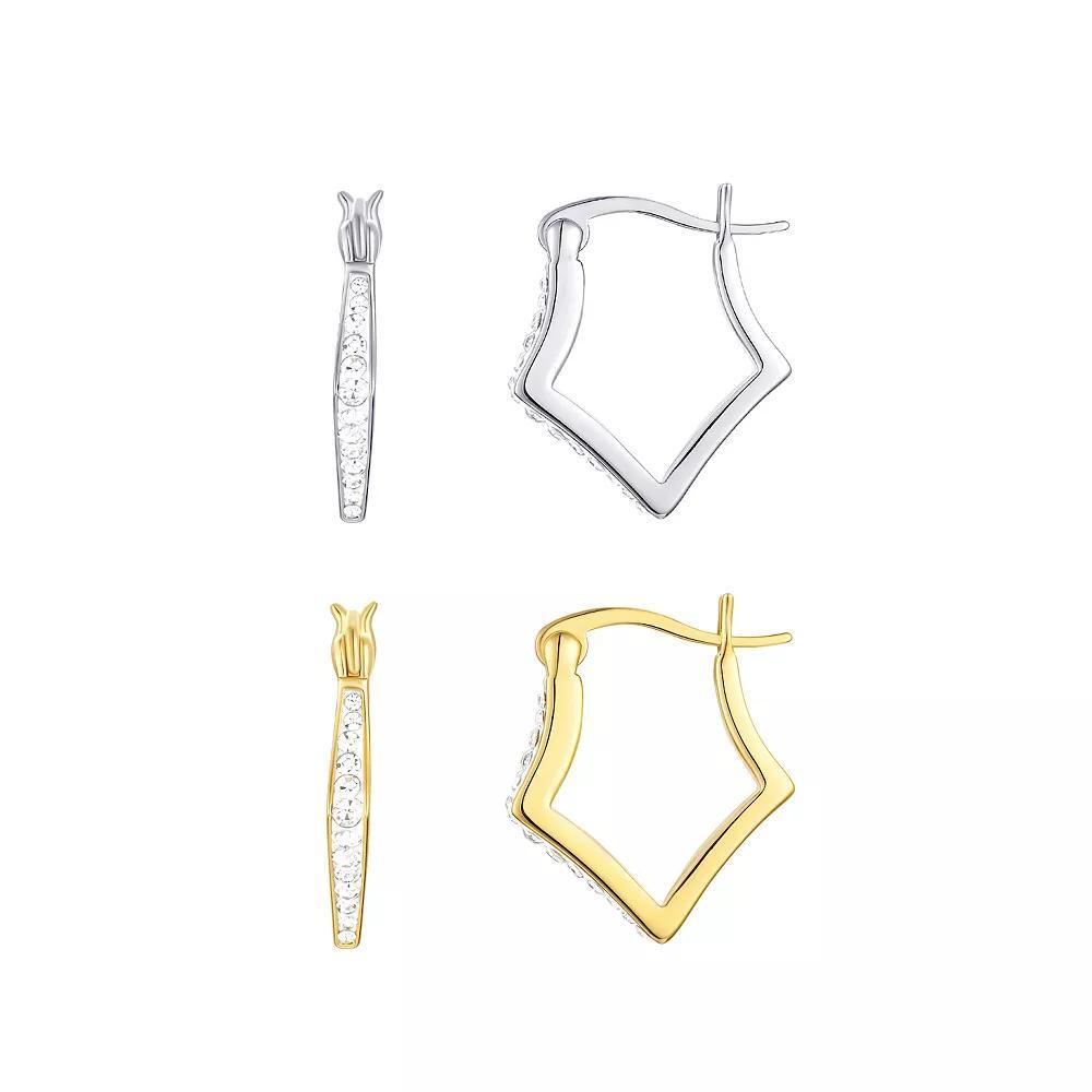 Chrystina Crystal Geometric Hoop Earrings Set, Women's, Two Tone Product Image