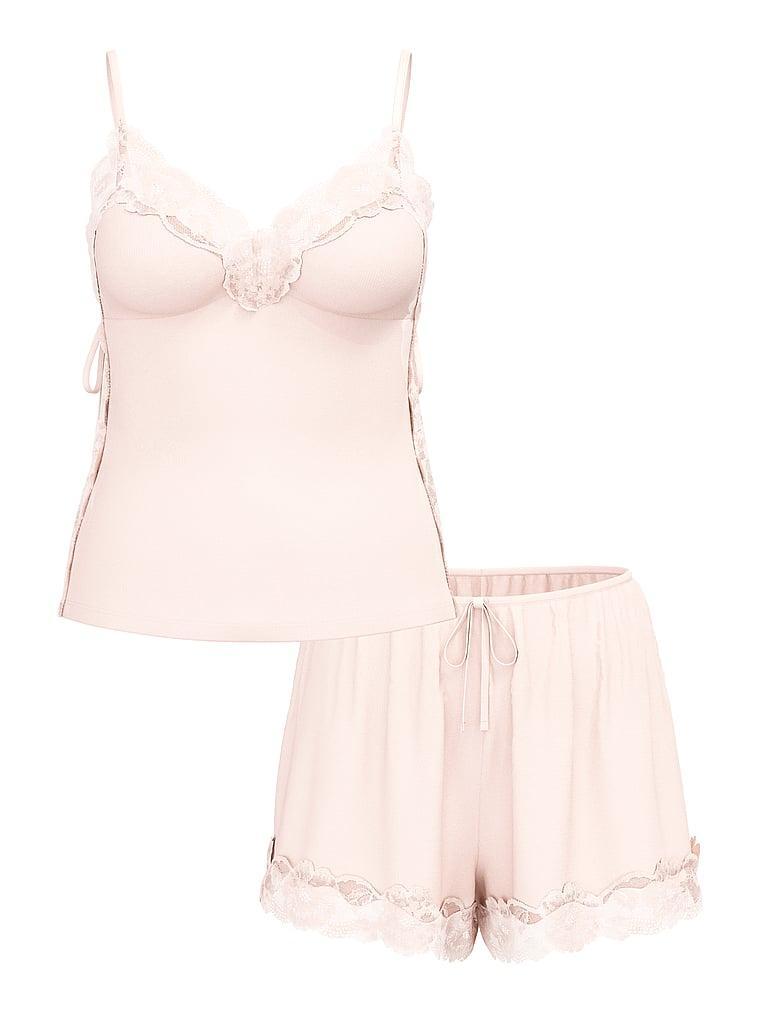 Ribbed Modal Velvet-Trim Cami Shorts Set Product Image