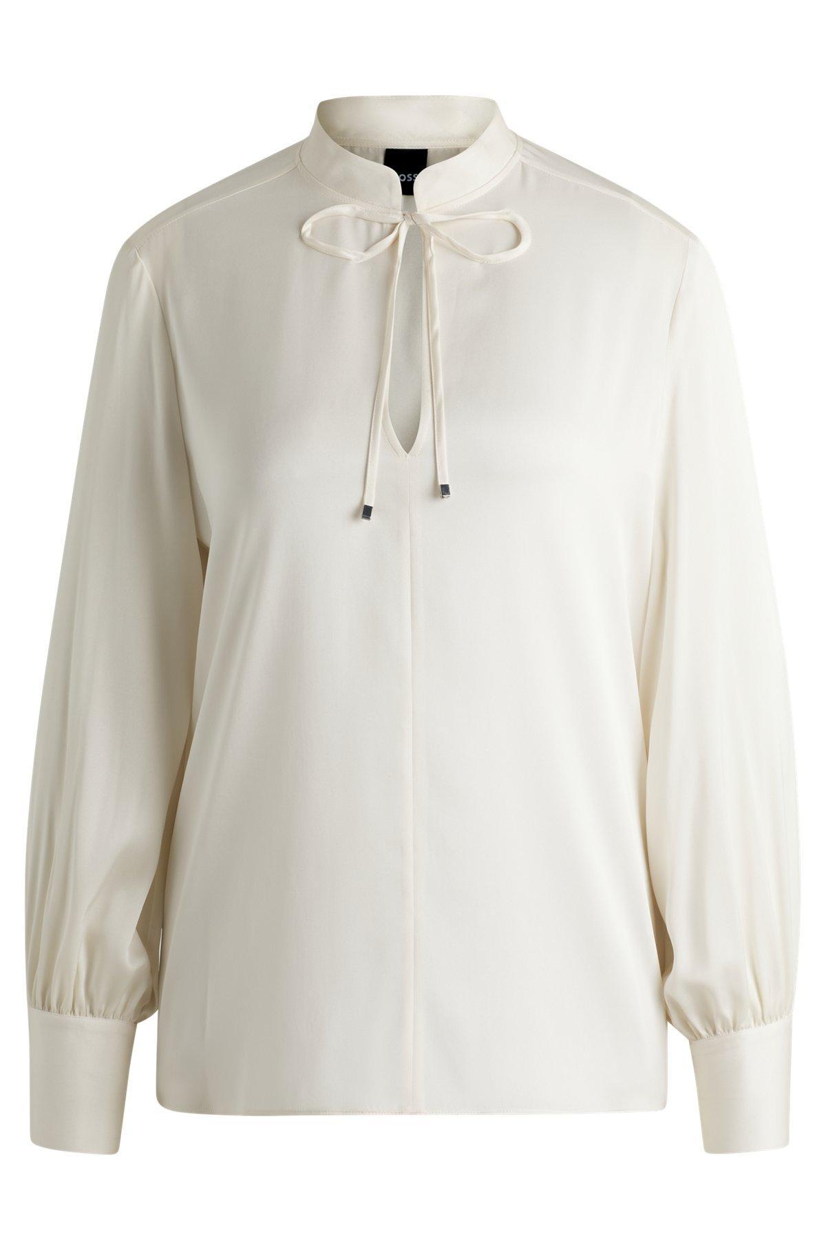 Relaxed-fit blouse in stretch silk with keyhole neckline Product Image
