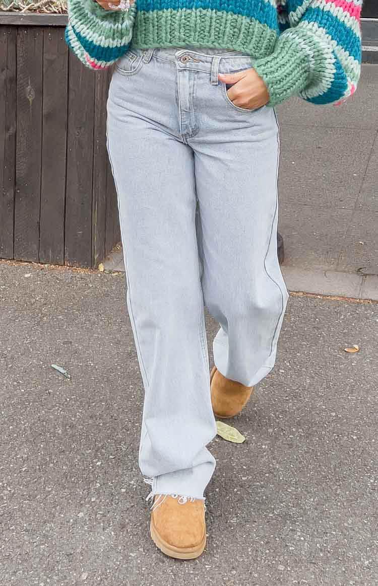 Kansis Light Blue Uneven Waist Jeans Product Image