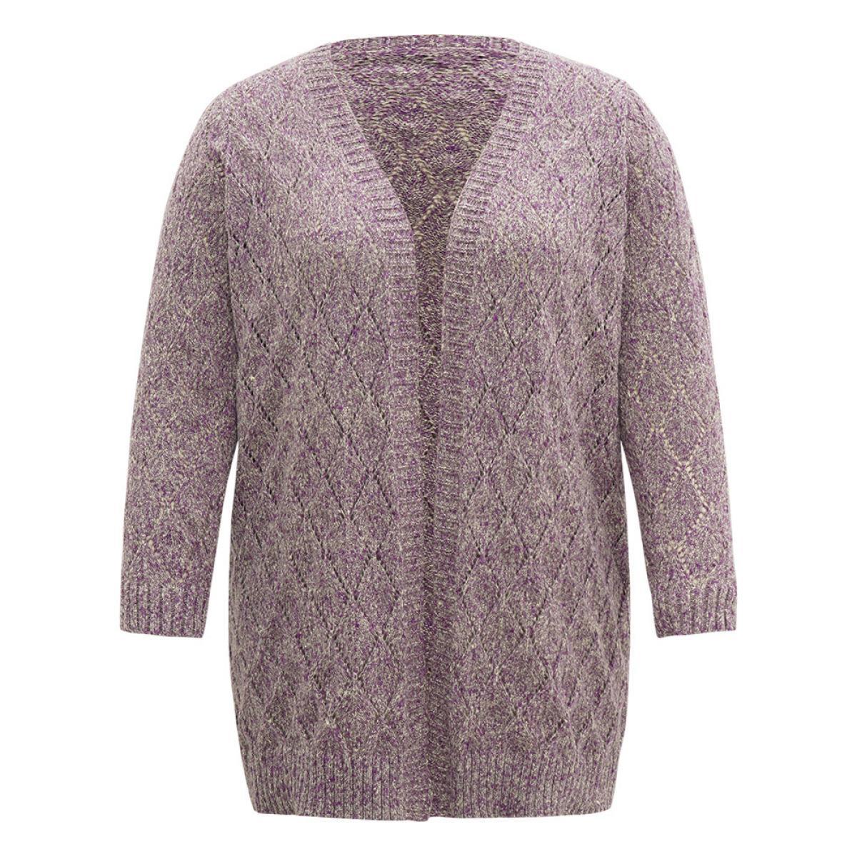 Plus Size Heather Eyelet Open Front Plisse Cardigan Mauve Women Casual Loose Long Sleeve Everyday Cardigans BloomChic 22-24/3X Product Image
