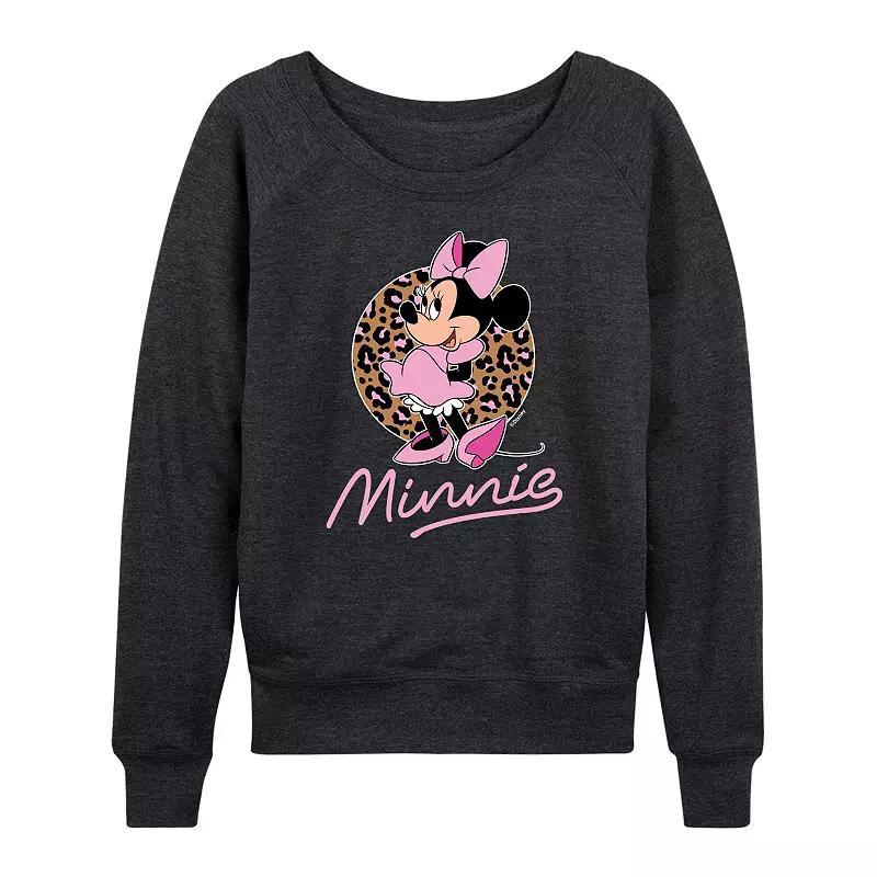 Disney's Minnie Mouse Women's Leopard Print French Terry Long Sleeve Tee, Girl's, Size: XL, Heather Grey Product Image